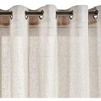 Cortina Translúcida Efecto Lino XXL con Ojales Metálicos, 140 x 300 cm, Beige, Ideal para Salón y Dormitorio