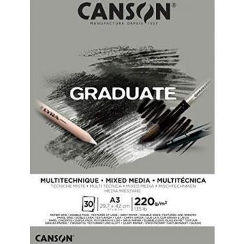 Bloc Encolado A3 30H Canson Graduate Mix Media Fino 220g Gris