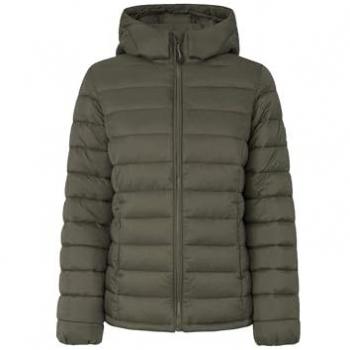 Pepe Jeans - Plumífero de mujer acolchado con capucha desmontable, color verde oscuro, talla S