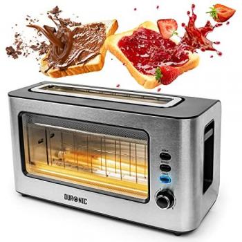 Tostadora Eléctrica Duronic TB10 con Ventana de Visualización, 2 Rebanadas, Potencia de 850-1000W, Acero Inoxidable y Bandeja Recogemigas