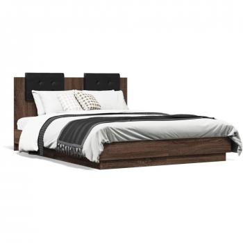 Cabecero y Estructura de Cama con Luces LED en Roble Marrón 120x190 cm