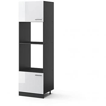 Armario para microondas R-Line, Blanco alto brillo/Antracita, 60 cm Vicco