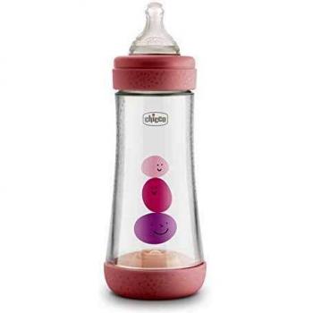 Biberón Chicco Perfect 5 Anticólicos Rosa 300ml Flujo Rápido Silicona 3 Orificios +4 Meses