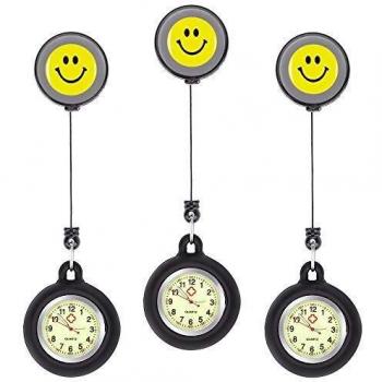 Ertisa Reloj de Enfermera, Juego de 3 Reloj de Bolsillo de Cuarzo con Broche para Colgar, Reloj de Enfermera Resistente al Agua con Silicona para Hombre Mujer Niño Niña médico Enfermeras paramédico