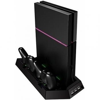 Kootek Ventilador Enfriador Estación Soporte Vertical de Carga Con los Puertos Duales del Cargador y USB HUB para PS4 PlayStation 4 Controladores Consola Dualshock, Negro