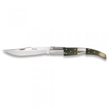 Navaja Árabe Martínez Albainox 01050 con Mango de Asta de Toro, Hoja de Acero Inoxidable de 8.5 cm y Sistema de Carraca en Caja Regalo