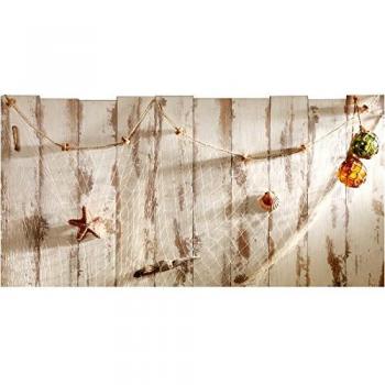 Pegatina decorativa para cabecera, red de pesca marítima sobre fondo de tablones con pintura antigua, 83 cm x 160 cm