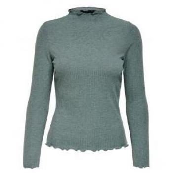 Camiseta Only Emma de canalé verde agua manga larga mujer