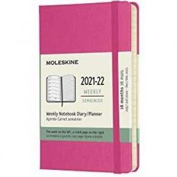 Moleskine - Agenda Semanal de 18 Meses, Agenda de Bolsillo 2021/2022, Agenda Semanal con Tapa Dura y Cierre Elástico, Tamaño de Bolsillo 9 x 14 cm, Color Rosa Buganvilla, 128 Páginas