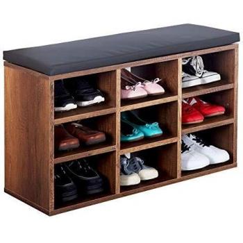 RICOO Banco Zapatero con Asiento 79 x 49 x 30 cm Mueble recibidor Roble marrón rústico – Organizador Zapatos WM035-EC-A