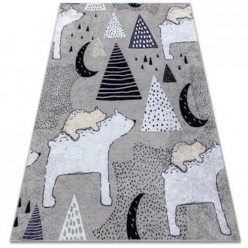 Alfombra Lavable Antideslizante para Niños 140x190 cm - Diseño de Osos y Animales en Gris