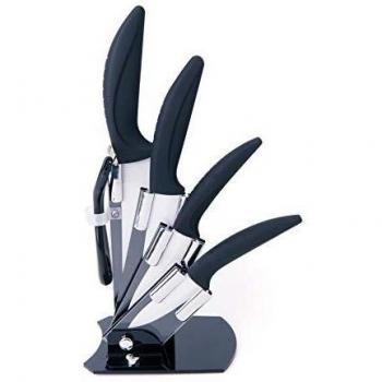 Excelsa Fun Bloque con 4 Cuchillos y pelador, cerámica, Blanco/Negro