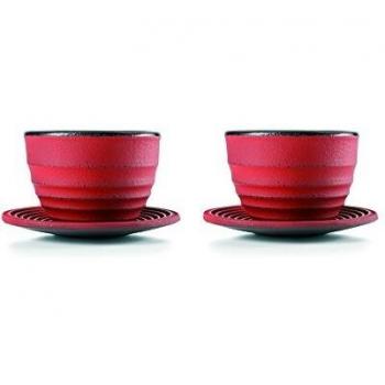IBILI 624450 - Juego de 2 Vasos con Plato Hanoi, Acero, Rojo, 5 x 8 x 10 cm