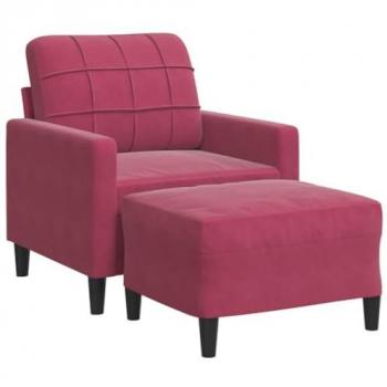 Sillón con Taburete Terciopelo Rojo Tinto 60 cm, sofá Individual, sillón bañera, sillón Club, sofá Confort, sillón de TV, sofá de Relax