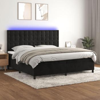 Cama box spring con colchón y LED en terciopelo negro 200x200 cm Vidaxl