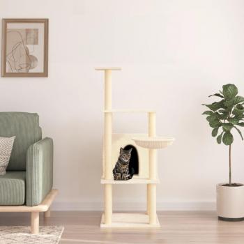 Rascador para Gatos con Postes de Sisal Color Crema 132 cm, Árbol Torre de Escalada, Disponible en Gris Claro y Gris Oscuro