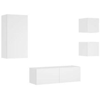 Mueble de TV multimedia de pared con 4 piezas y luces LED RGB blancas