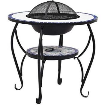 vidaXL Mesita con brasero de mosaico cerámica azul y blanco 68 cm