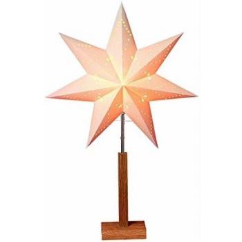 Lámpara de pie decorativa Karo, estrella de 70 cm con base de madera y diseño en papel beige
