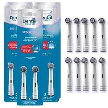 Dental Source SENSITIVE Pack 8+2, Cabezales de recambio para Oral-B cepillo de dientes eléctrico - Para dientes y encías más sensibles - Compatible con brackets o implantes dentales - Pack de 10