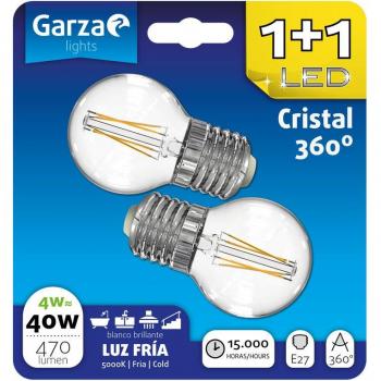 Pack 2 Bombillas Garza LED Filamento Esférica 4 W, E27, Luz Fría