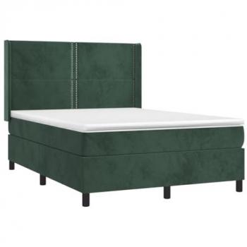 Cama box spring con colchón terciopelo verde oscuro 140x190 cm