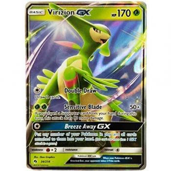 Pokemon Virizion GX 34/214 Holo Ultra Rare Soon & Moon: Lost Thunder + Extra Protection Near Mint