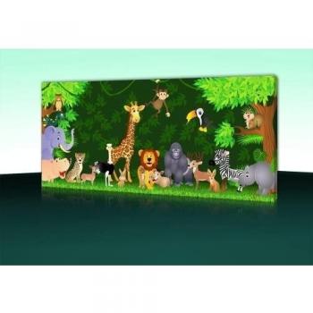 XXL de - cuadro de lienzo nº 204 URWALD Party 100 x 40 cm Decoración de pared Bastidor imagen de impresión niños Animales Comic - cuadro panorámico Lienzo