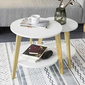 SoBuy FBT75-W Mesa de café Set 2 Mesas auxiliares Forma Redonda Mesa Nido Color Blanco