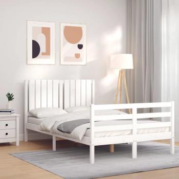 Cama de matrimonio vidaXL con cabecero de madera maciza blanco