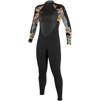 O'Neill Epic 4/3mm Back Zip Full Wetsuit para mujer, traje neopreno de manga larga con cremallera trasera, color negro, naranja y rosa, talla US 12