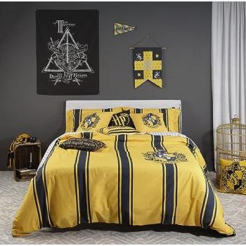 Funda Nórdica Harry Potter Hufflepuff Rayas 100% algodón con botones, medidas 200 x 200 cm para cama de 120, extrasuave y 100% Made in Spain