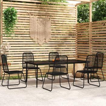7-Piece Black Garden Dining Set with Cushions