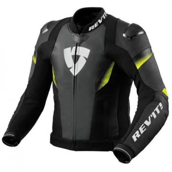 Chaqueta de Moto REV'IT! Control Negro-Amarillo Neón, Chaqueta de cuero de moto perforada, color negro con detalles en amarillo neón, talla 50