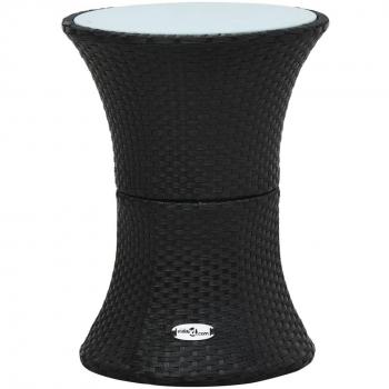 Black Poly Rattan Drum-Shaped Garden Side Table