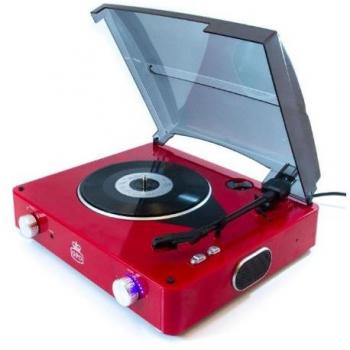 GPO Stylo 3 Speed Stand Alone Turntable with Built In Speakers - Red