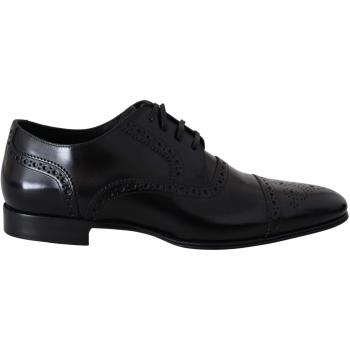 Dolce & Gabbana Black Leather Men Derby Formal Loafers Shoes - EU39/US6