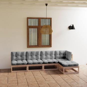 5-Piece Solid Pine Garden Lounge Set with Cushions