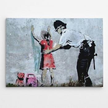 Impresión sobre Lienzo Banksy Búsqueda - Poliéster, Madera, Rojo, Gris, Negro, 100x3x70 cm