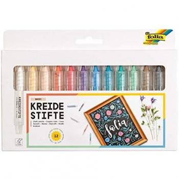 Set de 12 marcadores de tiza de colores Folia, multicolor, 2 mm