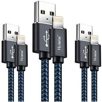 Hunletai cable iphone cable lightning 3pack 1m 1m 2m trenzado de nylon cargador iphone compatible con iphone xs max xr x 8 plus 7 plus 6s 6 plus 5 5s 5c se ipad ipod azul