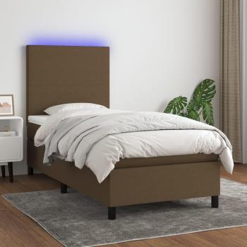 Cama Box Spring Colchón con Luces LED Tela Marrón Oscuro 100x200cm