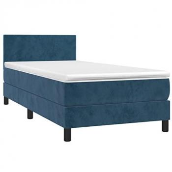 Cama box spring colchón y LED terciopelo azul oscuro 90x190 cm