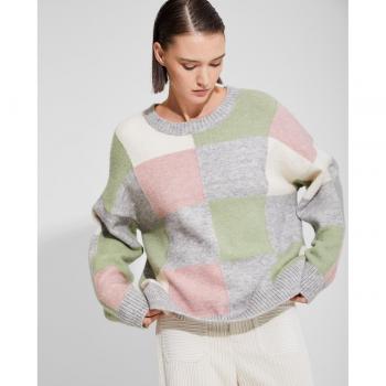 Jersey de mujer con estampado de cuadros y cuello redondo