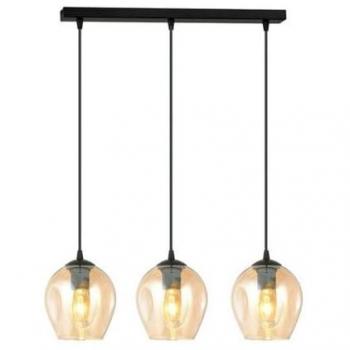 Lámpara de Suspensión Istar, Acero con recubrimiento de polvo y Vidrio, Negro y Ámbar, 70x100x14 cm