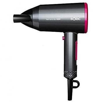 Solac Fast Ionic Dry 2200, Secador compacto con eficiencia energética ECO‐W. Poder de secado de 2200W con un consumo de 1800W. Tecnología iónica. 2 velocidades + aire frío. Ligero.