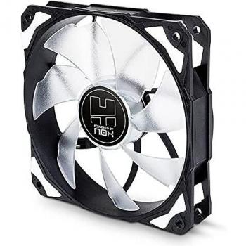 Nox Hummer H-FAN -NXHUMMERF120LW- Ventilador para Caja PC 120mm, LEDs brillantes, 7 aspas traslúcidas, rodamientos hidráulicos, esquinas soporte goma, color blanco - negro