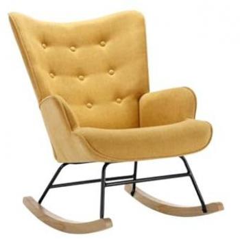 Sillón Mecedora de Lino Amarillo Mostaza ELMINA II - Estilo Escandinavo - Diseño con Pieds a Bascule