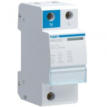 Hager Sistemas SPM215D Limitador de Sobretensión Monobloc Tipo 2, 1P+N, 15 kA, 275V