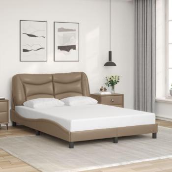 Cama de matrimonio 140x190 cm con cabecero capuchino en cuero sintético marrón
